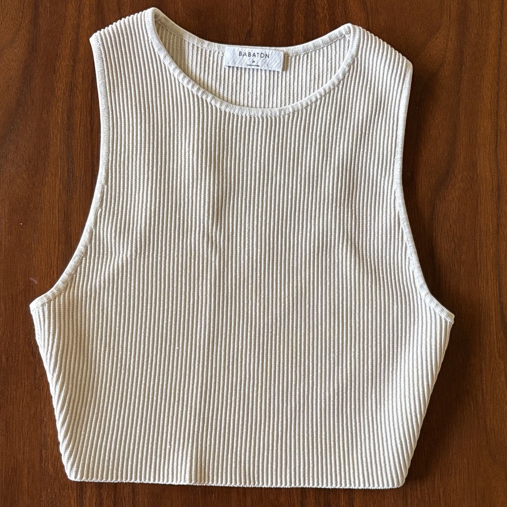 Babaton Ivory Ribbed Cropped Tank